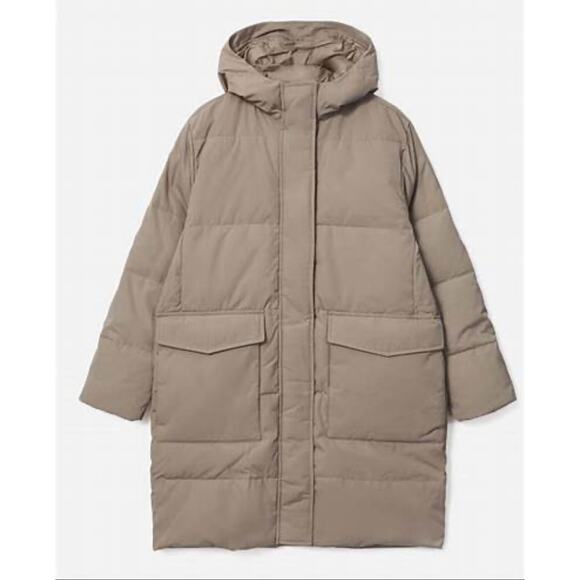 Everlane the ReNew Long Puffer Hooded Coat in Burnt Sugar - Picture 1 of 10